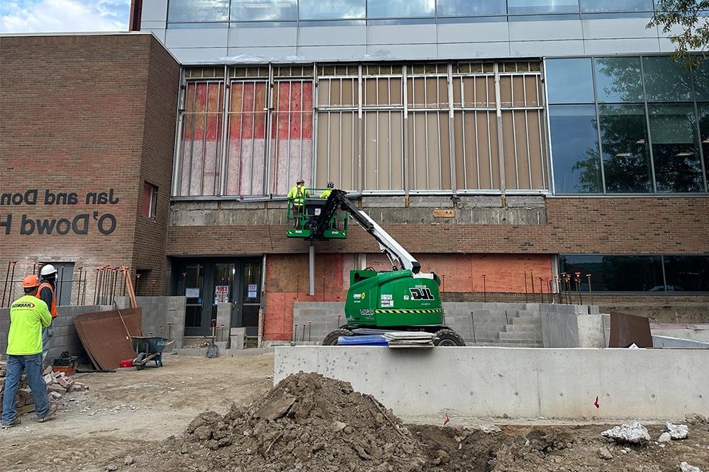 An image of construction underway at O'Dowd Hall